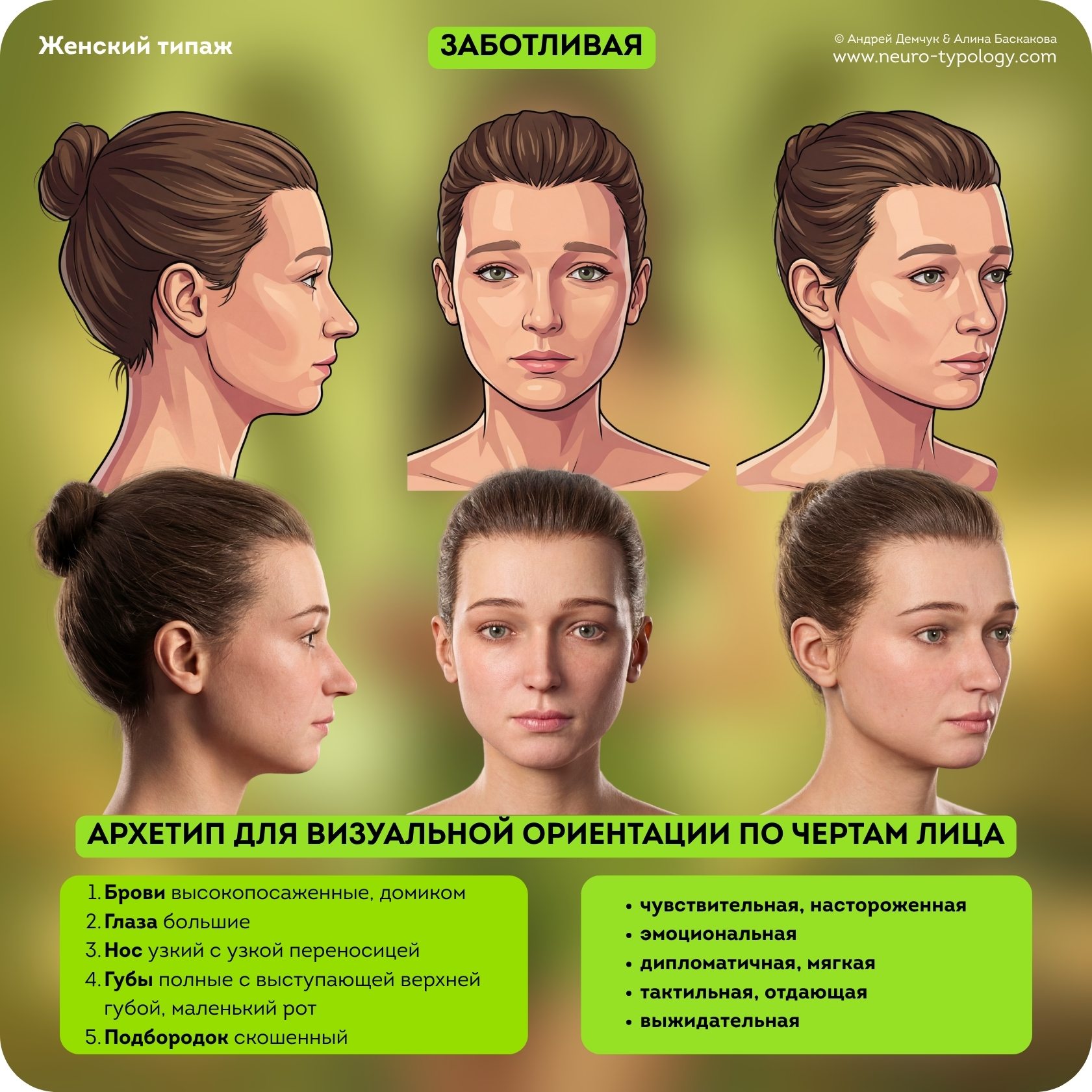 Заботливая - черты лица