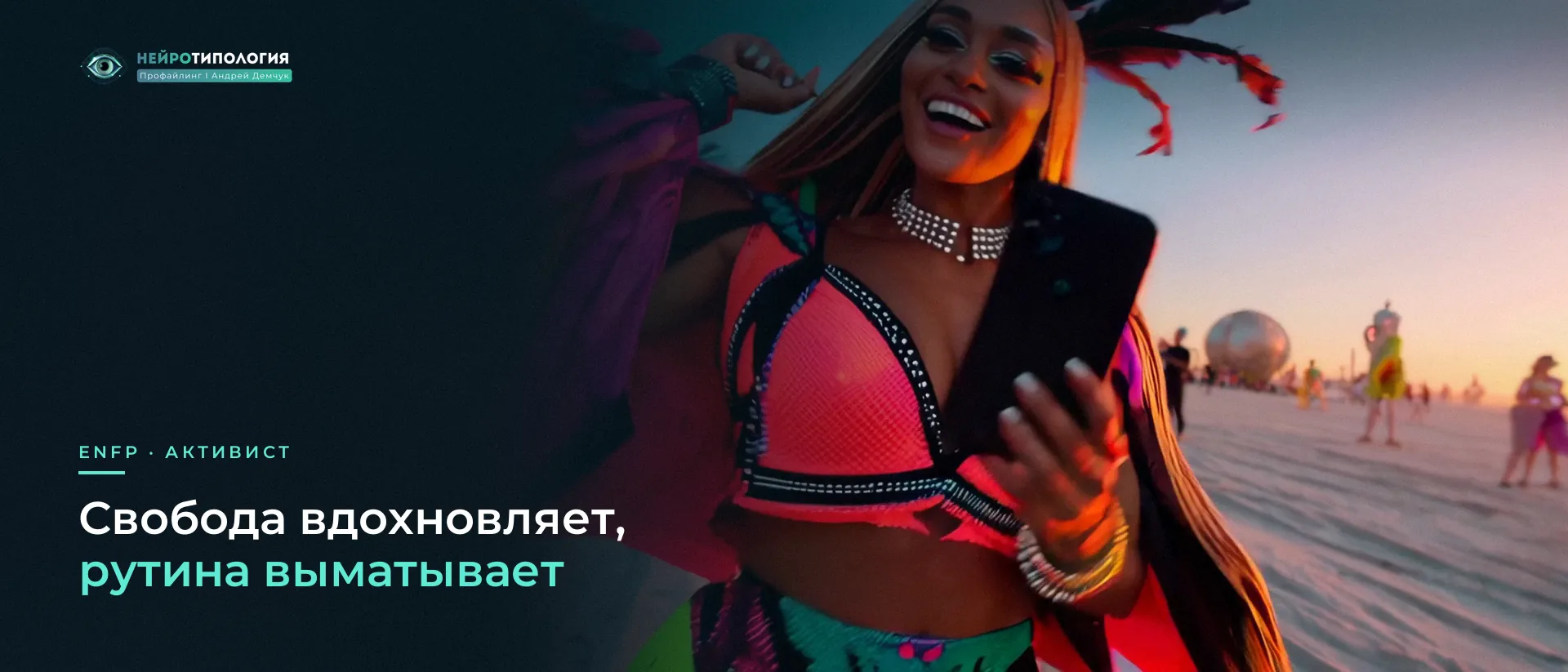 Яркая девушка танцует на фестивале: ENFP и свобода