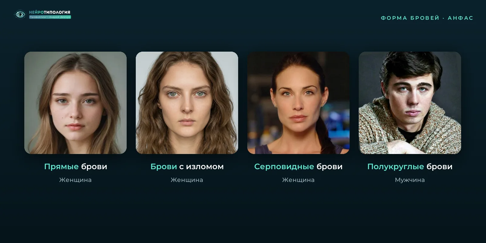 Форма бровей: прямые брови, брови с изломом, серповидные брови, полукруглые брови, фото анфас