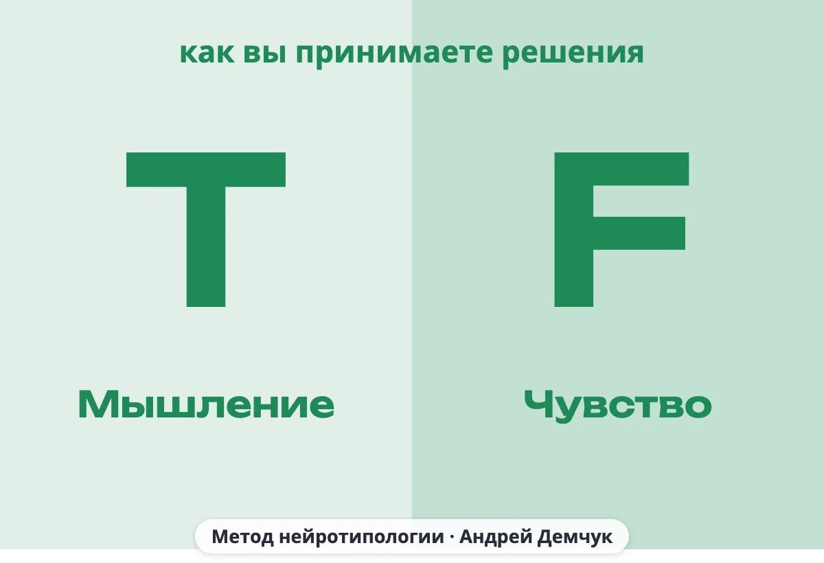 Буквы кода MBTI: T (мышление) или F (чувство), как вы принимаете решения