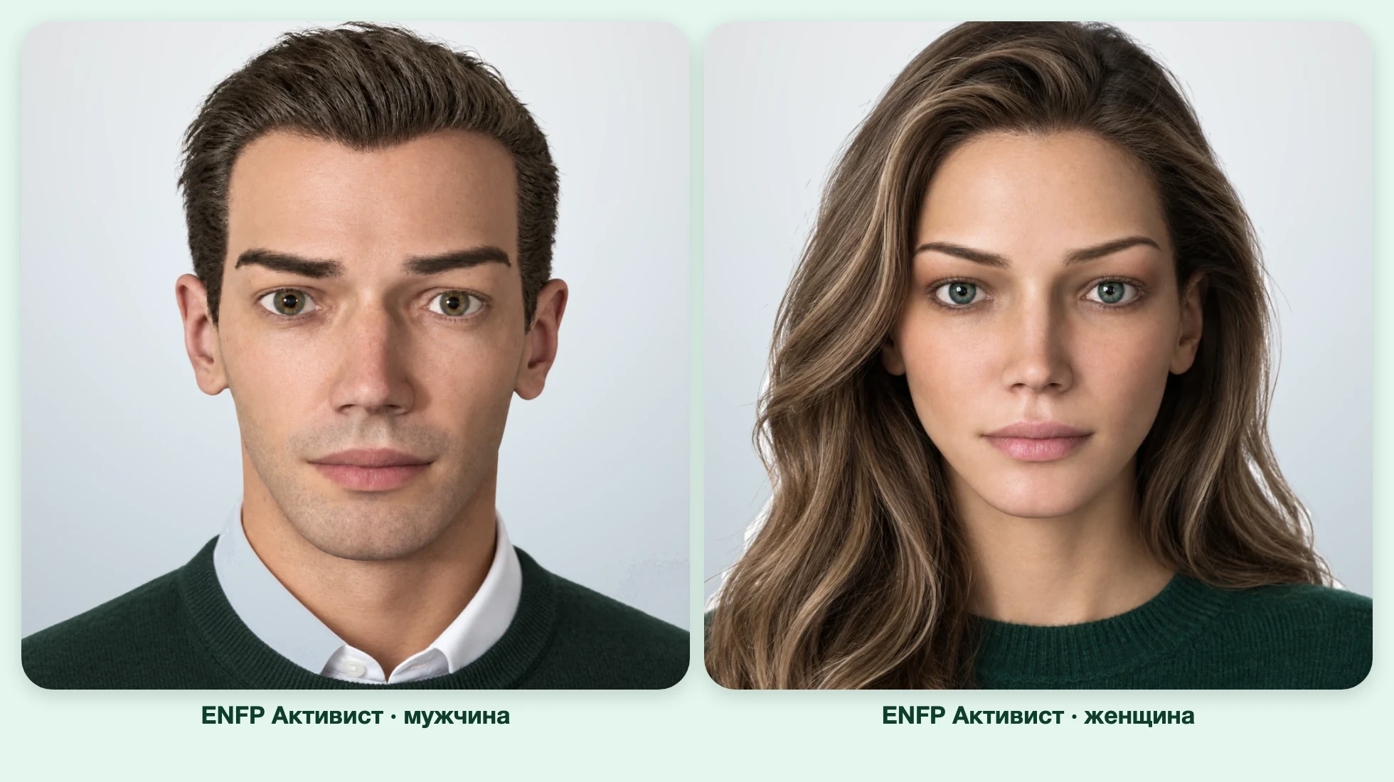 ENFP Активист (MBTI): мужчина и женщина рядом, анфас ENFP Активист (MBTI): мужчина и женщина рядом, анфас