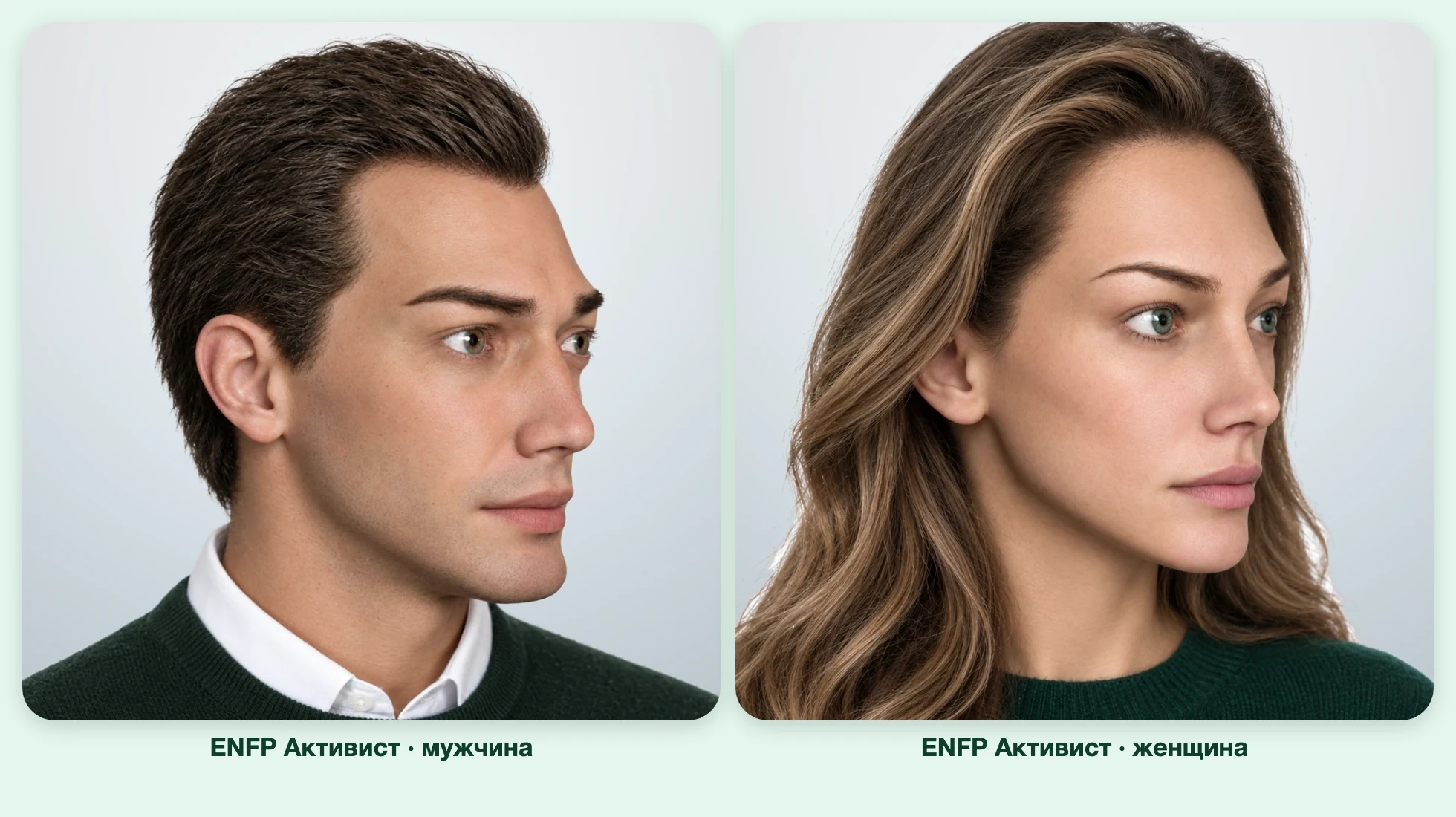 ENFP Активист (MBTI): мужчина и женщина рядом, три четверти ENFP Активист (MBTI): мужчина и женщина рядом, три четверти