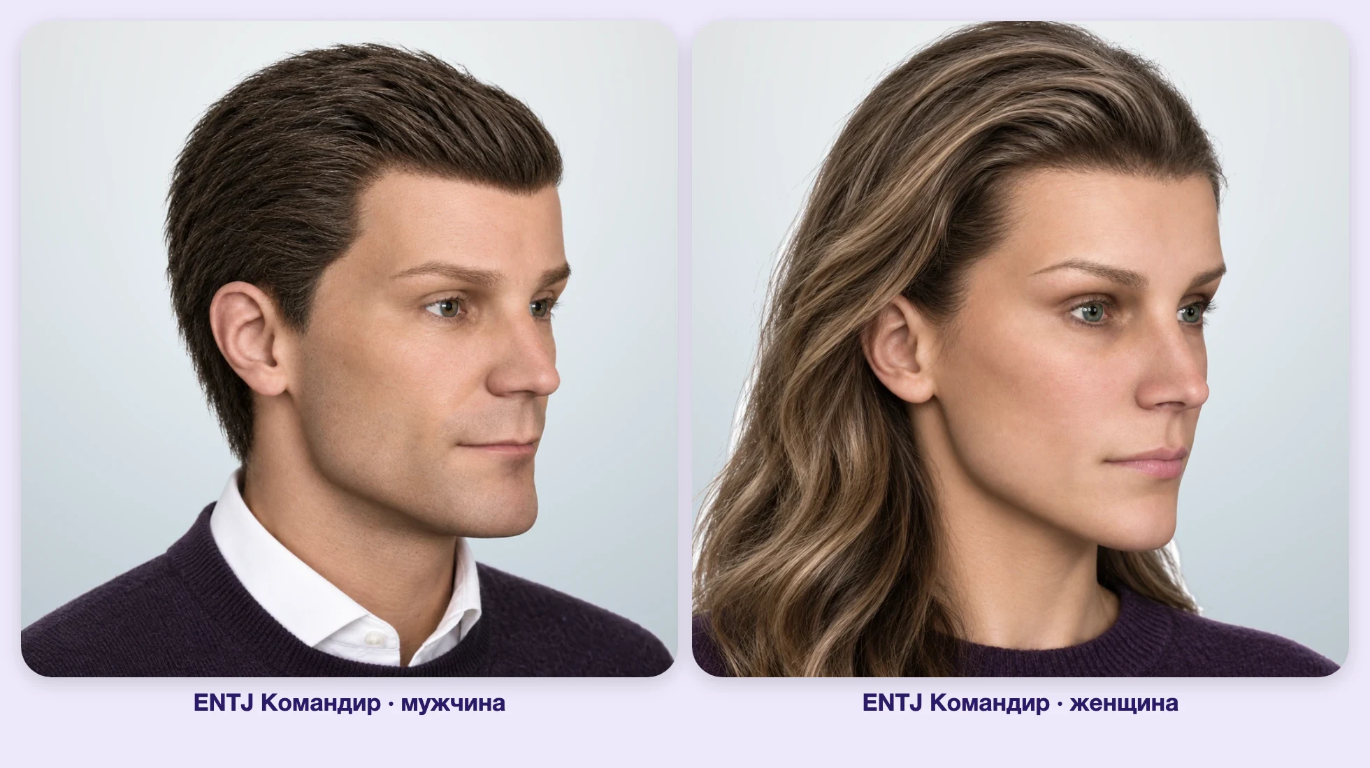 ENTJ Командир (MBTI): мужчина и женщина рядом, три четверти ENTJ Командир (MBTI): мужчина и женщина рядом, три четверти