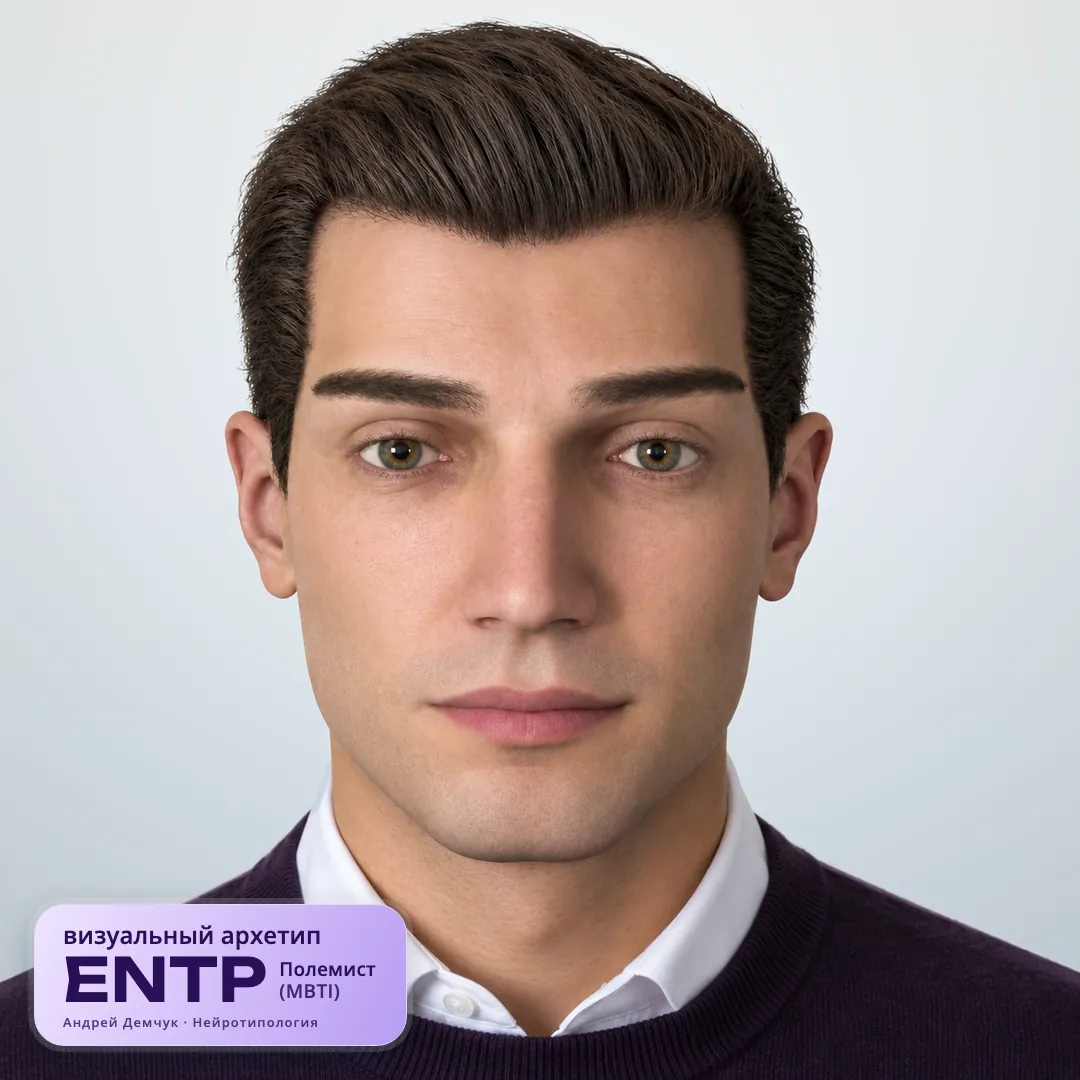 Полемист ENTP — визуальный архетип по нейротипологии (мужчина, анфас) ENTP Полемист (MBTI): визуальный архетип, мужчина, анфас