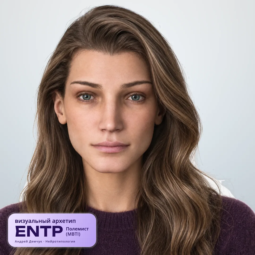 Полемист ENTP — визуальный архетип по нейротипологии (женщина, анфас) ENTP Полемист (MBTI): визуальный архетип, женщина, анфас