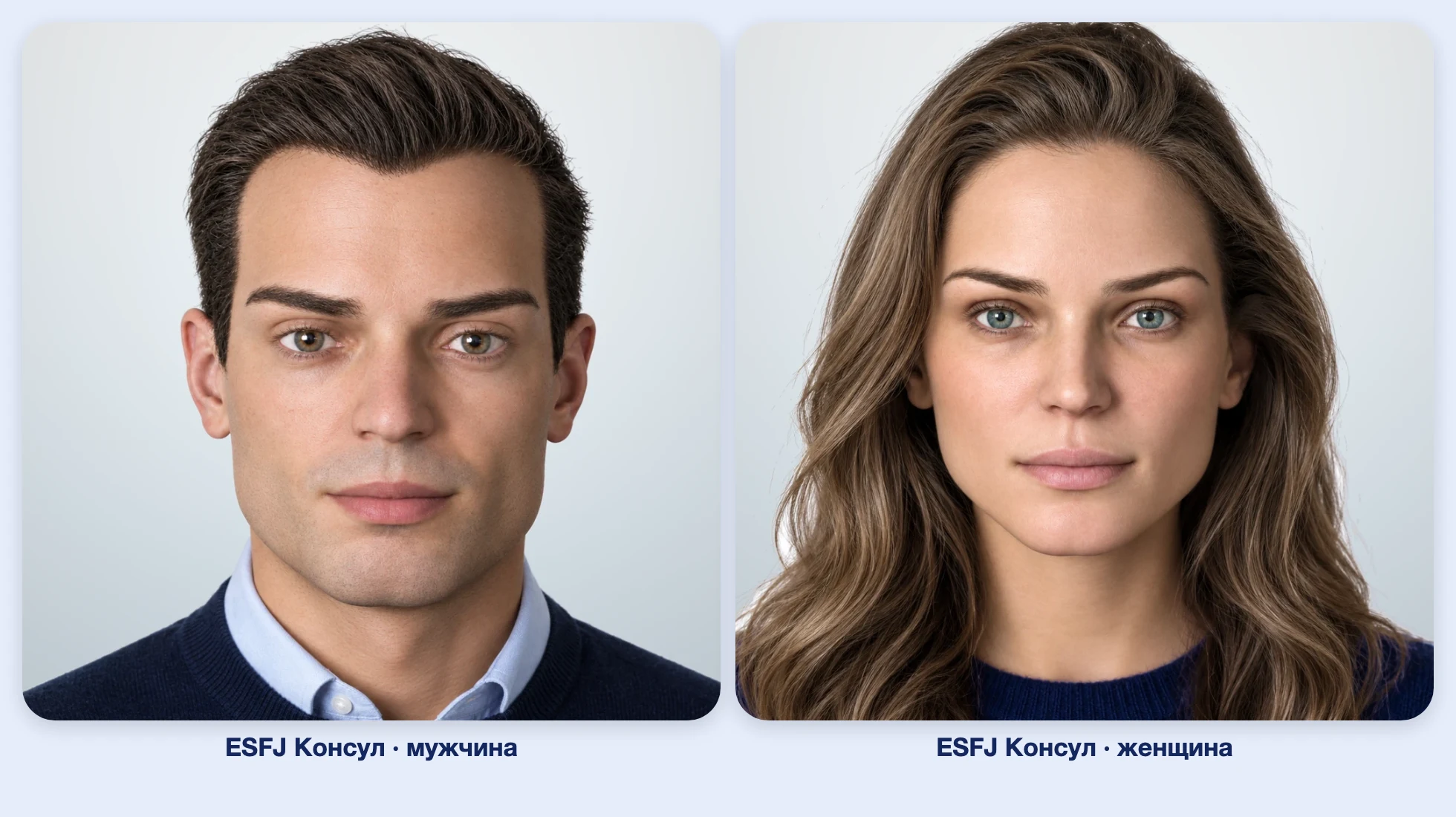ESFJ Консул (MBTI): мужчина и женщина рядом, анфас ESFJ Консул (MBTI): мужчина и женщина рядом, анфас