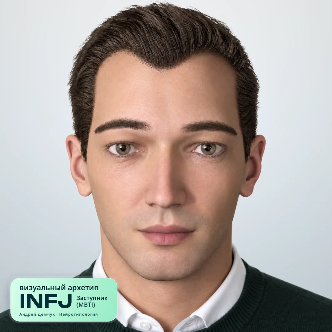 Заступник INFJ — визуальный архетип по нейротипологии (мужчина, анфас) INFJ Заступник (MBTI): визуальный архетип, мужчина, анфас