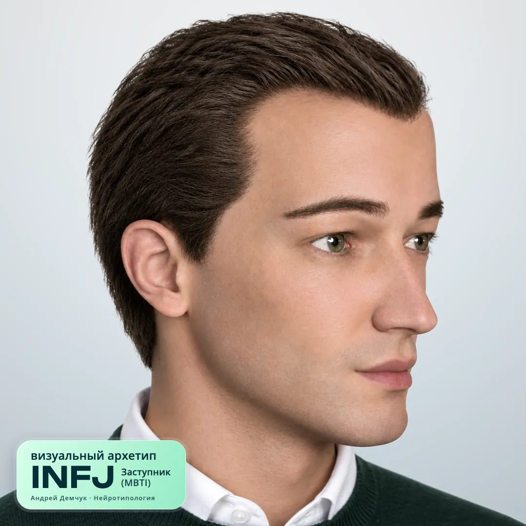 Заступник INFJ — визуальный архетип по нейротипологии (мужчина, три четверти) INFJ Заступник (MBTI): визуальный архетип, мужчина, три четверти