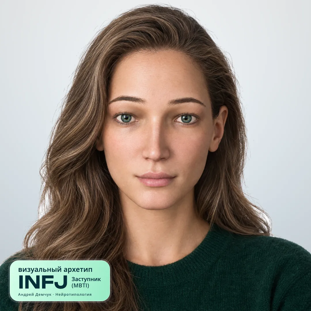 Заступник INFJ — визуальный архетип по нейротипологии (женщина, анфас) INFJ Заступник (MBTI): визуальный архетип, женщина, анфас