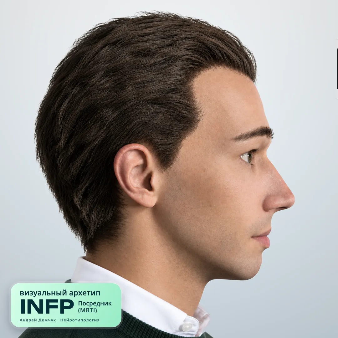Посредник INFP — визуальный архетип по нейротипологии (мужчина, профиль) INFP Посредник (MBTI): визуальный архетип, мужчина, профиль