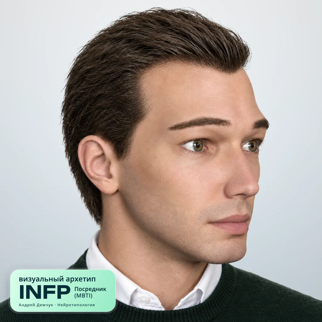 Посредник INFP — визуальный архетип по нейротипологии (мужчина, три четверти) INFP Посредник (MBTI): визуальный архетип, мужчина, три четверти