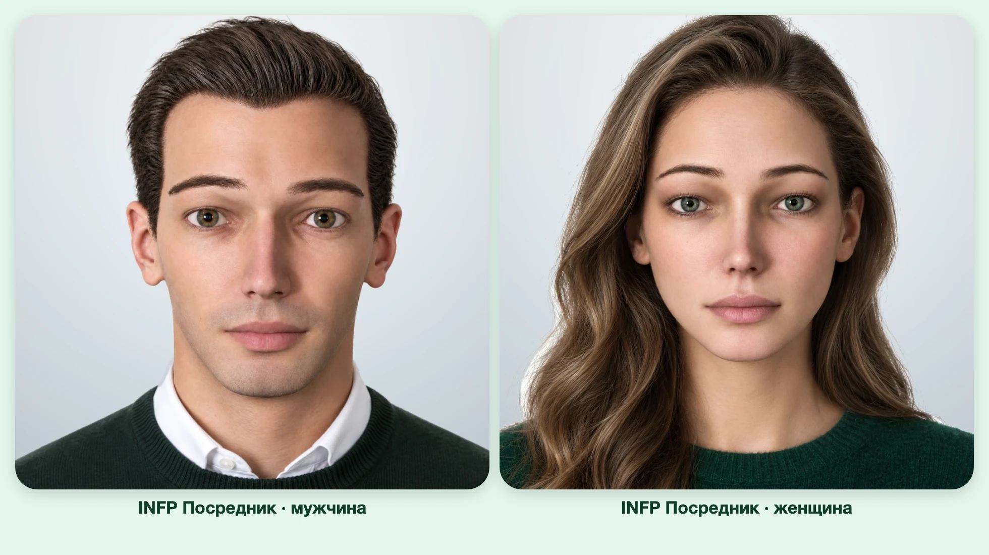 INFP Посредник (MBTI): мужчина и женщина рядом, анфас INFP Посредник (MBTI): мужчина и женщина рядом, анфас