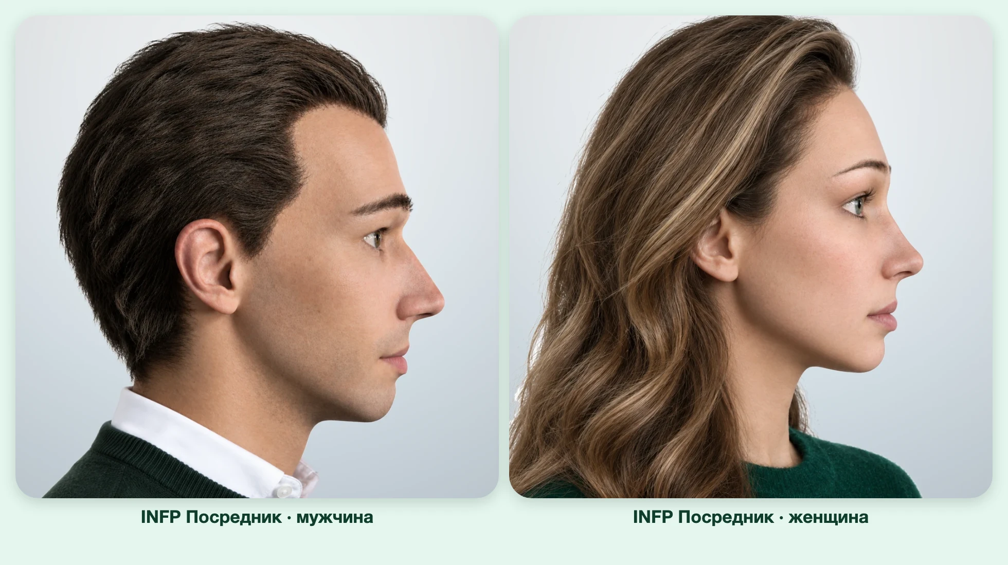 INFP Посредник (MBTI): мужчина и женщина рядом, профиль INFP Посредник (MBTI): мужчина и женщина рядом, профиль