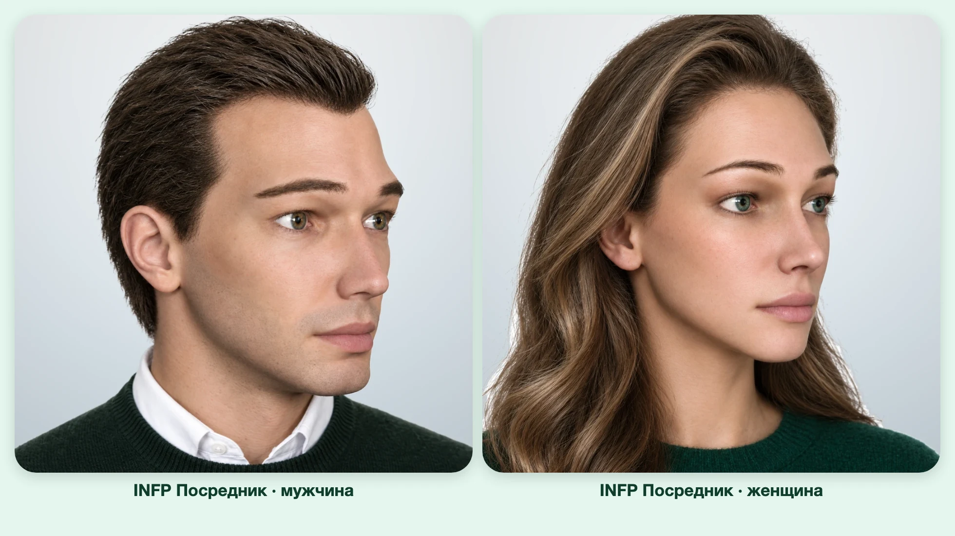 INFP Посредник (MBTI): мужчина и женщина рядом, три четверти INFP Посредник (MBTI): мужчина и женщина рядом, три четверти