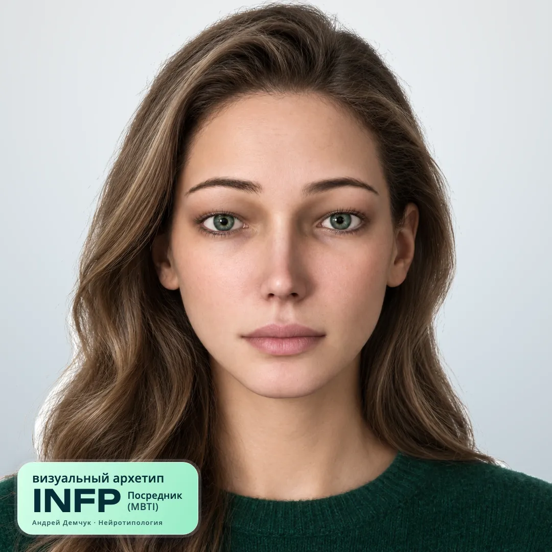 Посредник INFP — визуальный архетип по нейротипологии (женщина, анфас) INFP Посредник (MBTI): визуальный архетип, женщина, анфас