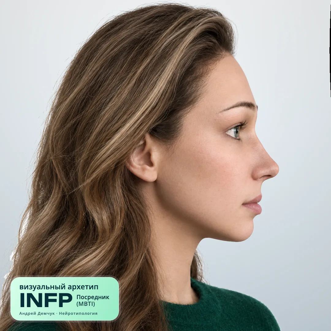 Посредник INFP — визуальный архетип по нейротипологии (женщина, профиль) INFP Посредник (MBTI): визуальный архетип, женщина, профиль