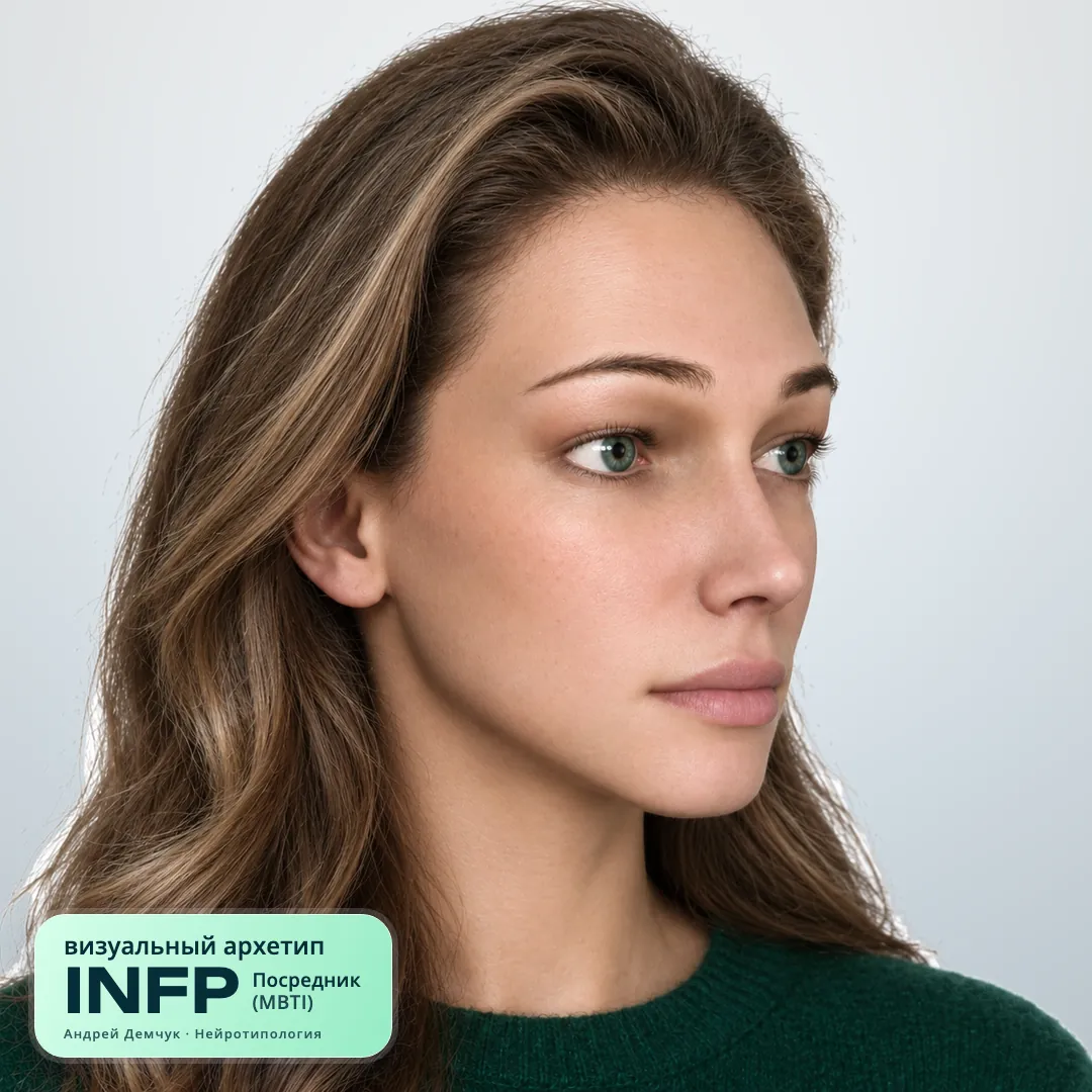 Посредник INFP — визуальный архетип по нейротипологии (женщина, три четверти) INFP Посредник (MBTI): визуальный архетип, женщина, три четверти
