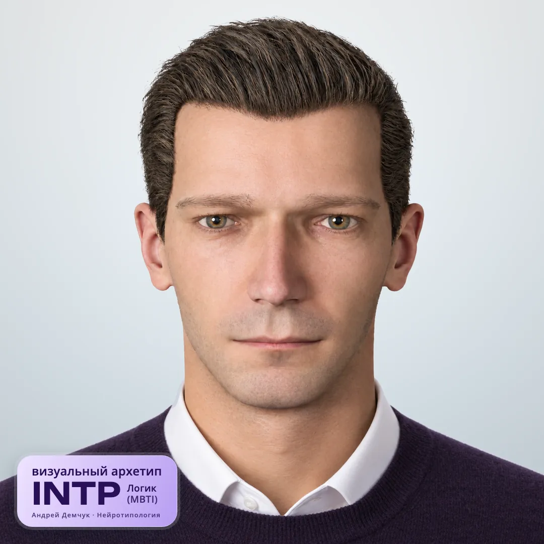 Логик INTP — визуальный архетип по нейротипологии (мужчина, анфас) INTP Логик (MBTI): визуальный архетип, мужчина, анфас