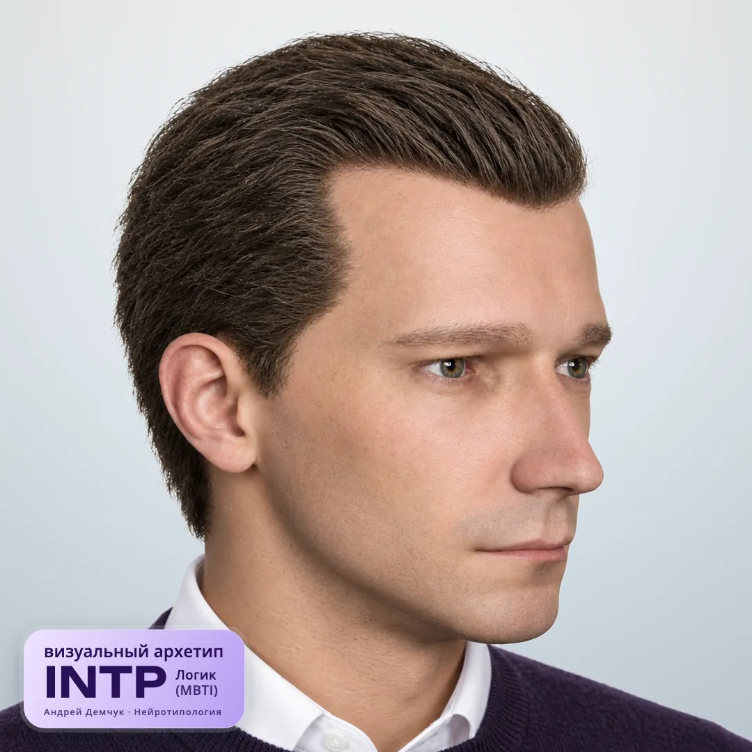 Логик INTP — визуальный архетип по нейротипологии (мужчина, три четверти) INTP Логик (MBTI): визуальный архетип, мужчина, три четверти