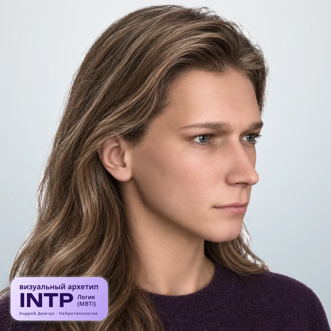 Логик INTP — визуальный архетип по нейротипологии (женщина, три четверти) INTP Логик (MBTI): визуальный архетип, женщина, три четверти