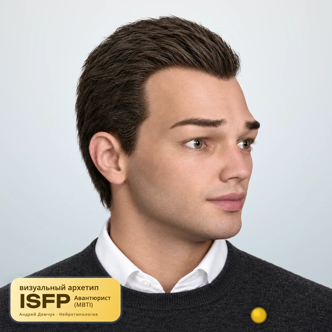 Авантюрист ISFP — визуальный архетип по нейротипологии (мужчина, три четверти) ISFP Авантюрист (MBTI): визуальный архетип, мужчина, три четверти