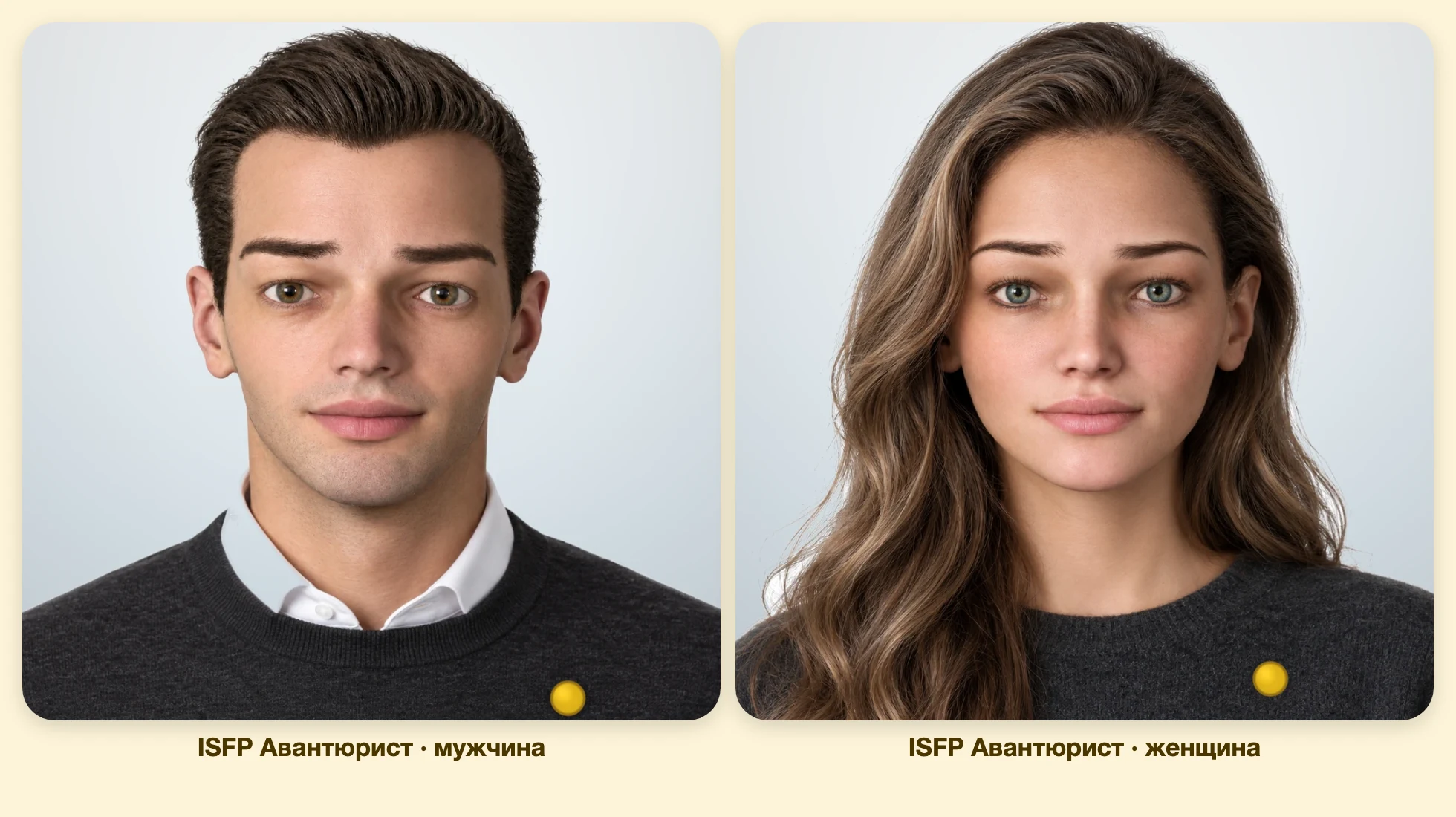 ISFP Авантюрист (MBTI): мужчина и женщина рядом, анфас ISFP Авантюрист (MBTI): мужчина и женщина рядом, анфас