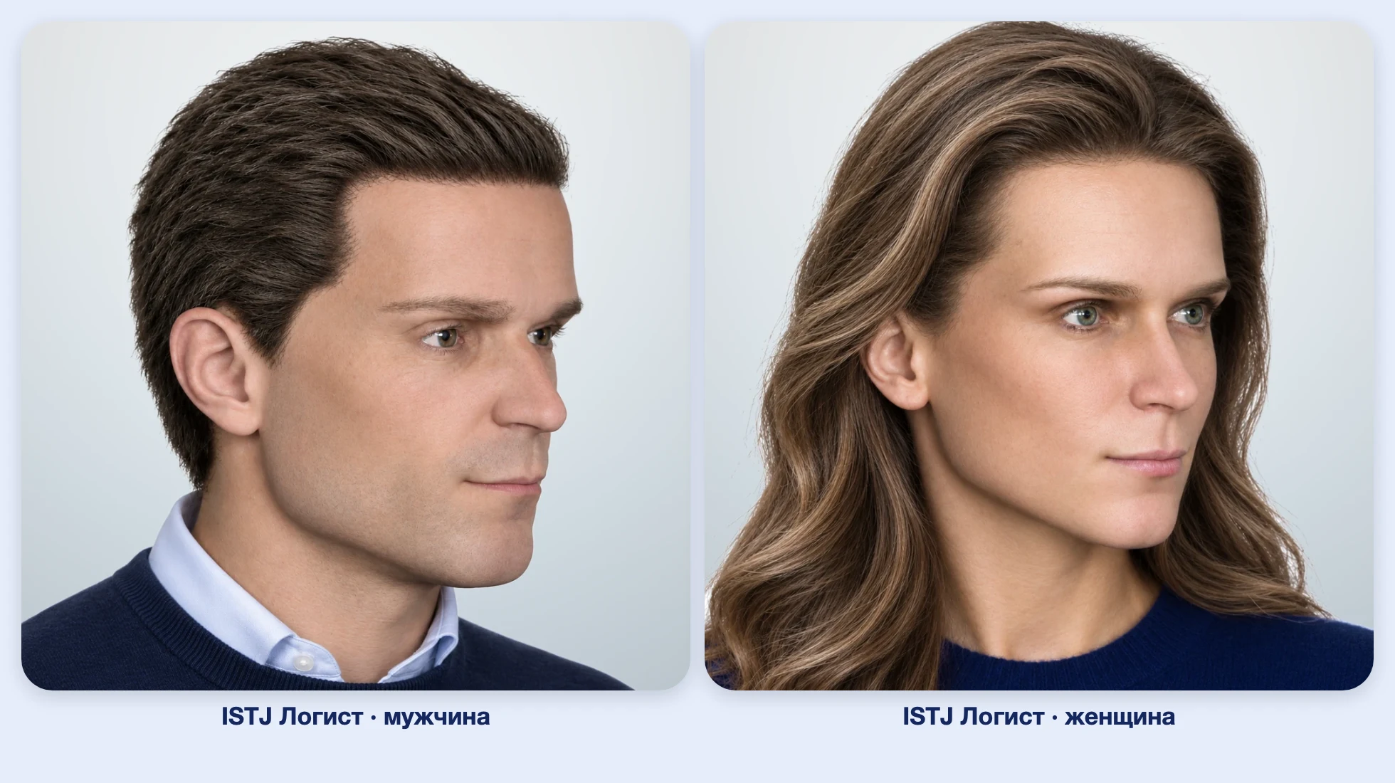 ISTJ Логист (MBTI): мужчина и женщина рядом, три четверти ISTJ Логист (MBTI): мужчина и женщина рядом, три четверти