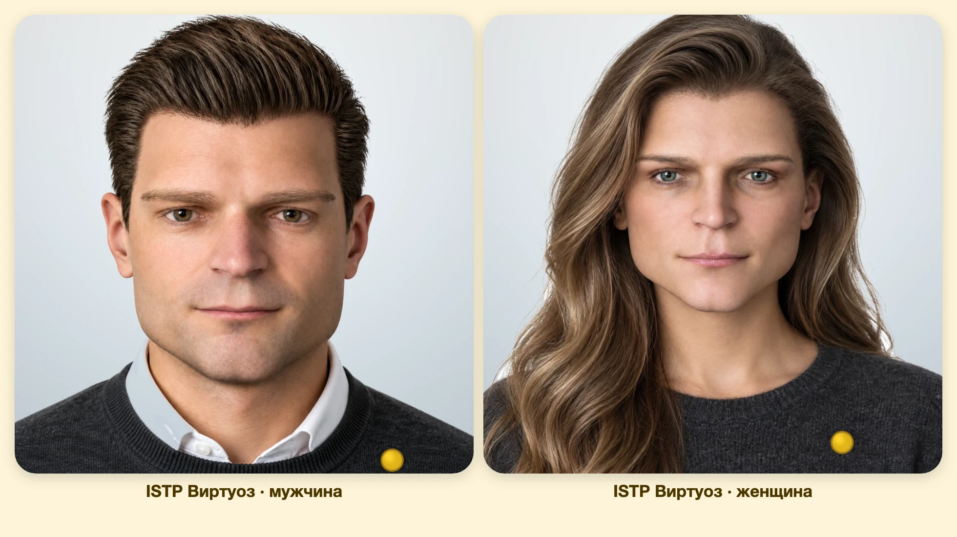ISTP Виртуоз (MBTI): мужчина и женщина рядом, анфас ISTP Виртуоз (MBTI): мужчина и женщина рядом, анфас
