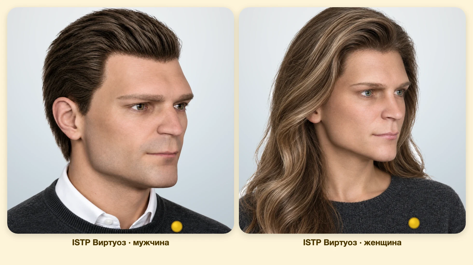 ISTP Виртуоз (MBTI): мужчина и женщина рядом, три четверти ISTP Виртуоз (MBTI): мужчина и женщина рядом, три четверти